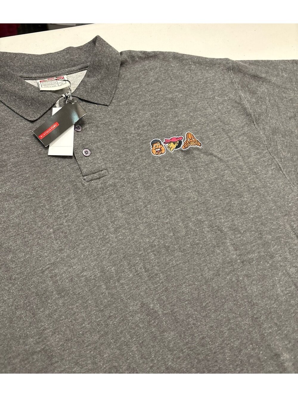 NWT VTG FUBU Platinum Fat Albert Polo Shirt Mens 2XL Gray Y2K Hip Hop
